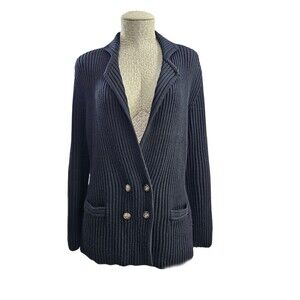 Ron Leal‎ Black Wool Ribbed Button Front Cardigan Jacket Sweater Women's L EUC